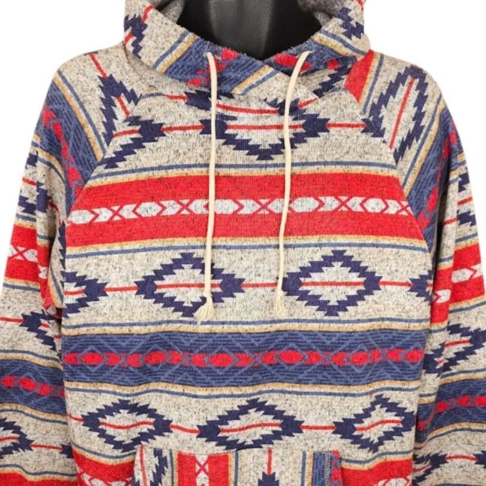 Brooklyn Cloth Southwestern Sweatshirt Hoodie Mens Size Medium Blue Red Aztec